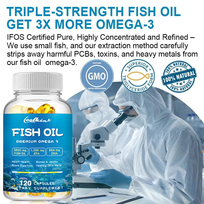 Omega-3 Fish Oil Capsules -rich in EPA, DHA - Support Brain