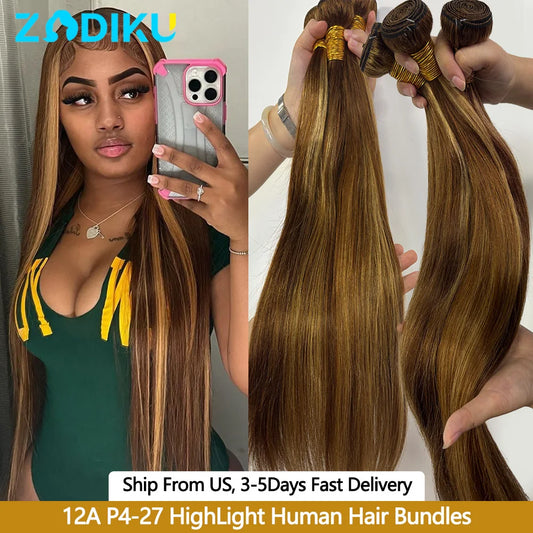 12A Highlight Bundles Human Hair P4-27 Straight Human Hair