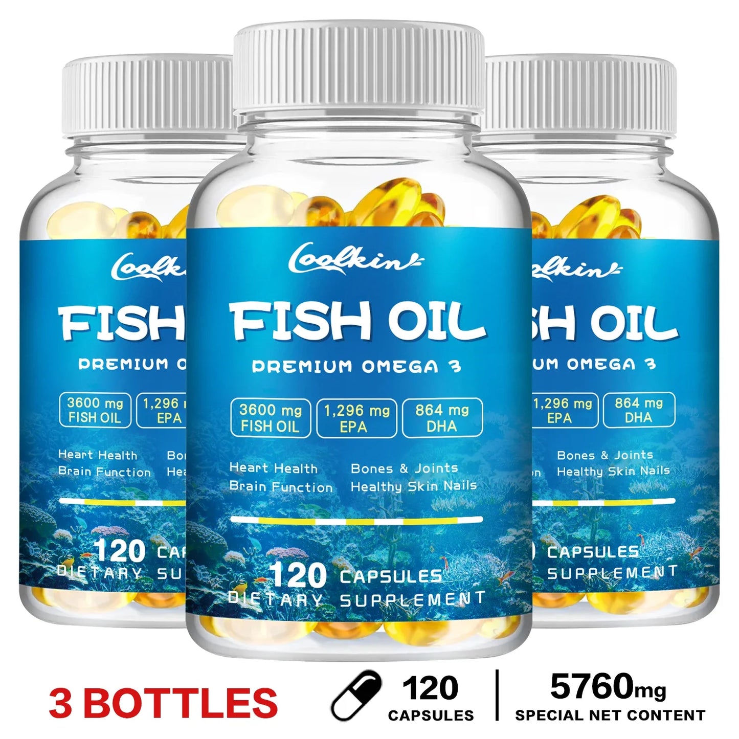 Omega-3 Fish Oil Capsules -rich in EPA, DHA - Support Brain