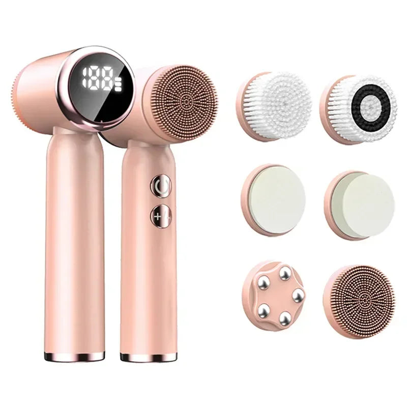 6 In 1 Electric Cleansing Brush Ultrasonic Facial Cleaner Rotating