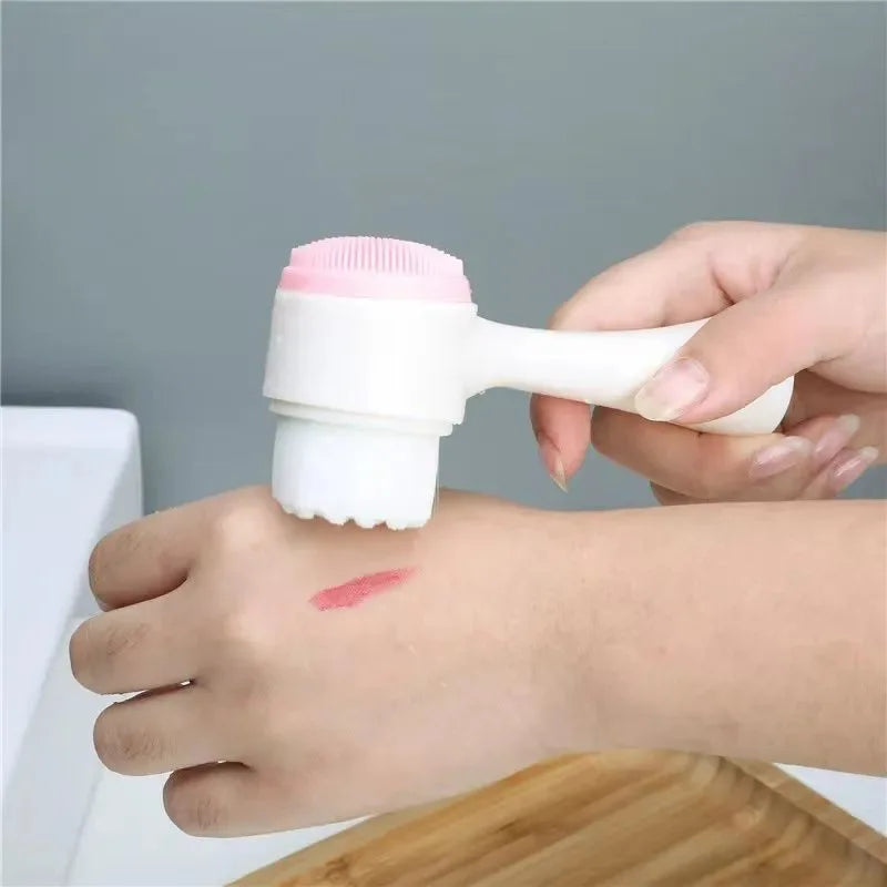 3D Stand Vertical Silicone Facial Wash Brush, Double