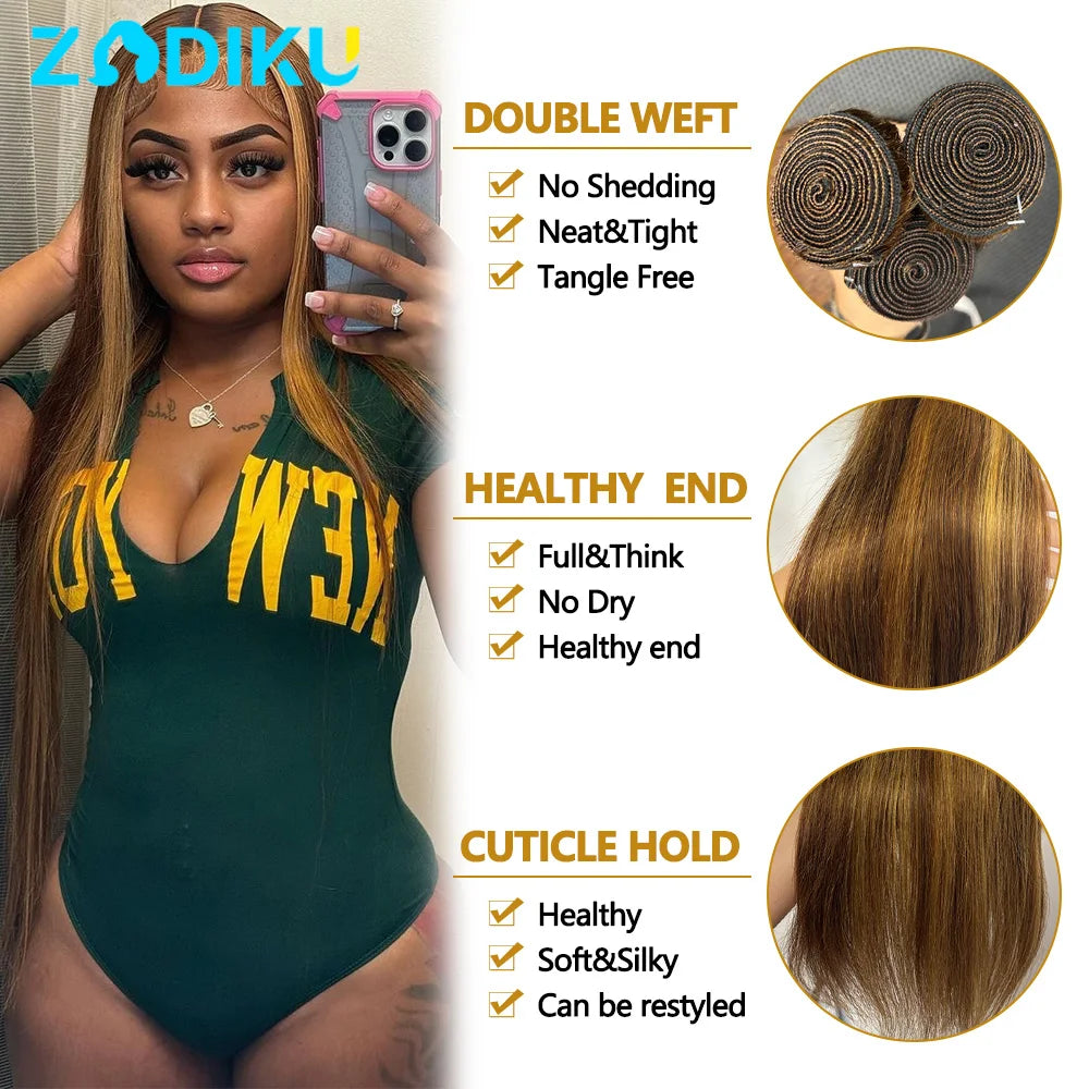 12A Highlight Bundles Human Hair P4-27 Straight Human Hair