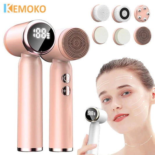 6 In 1 Electric Cleansing Brush Ultrasonic Facial Cleaner Rotating