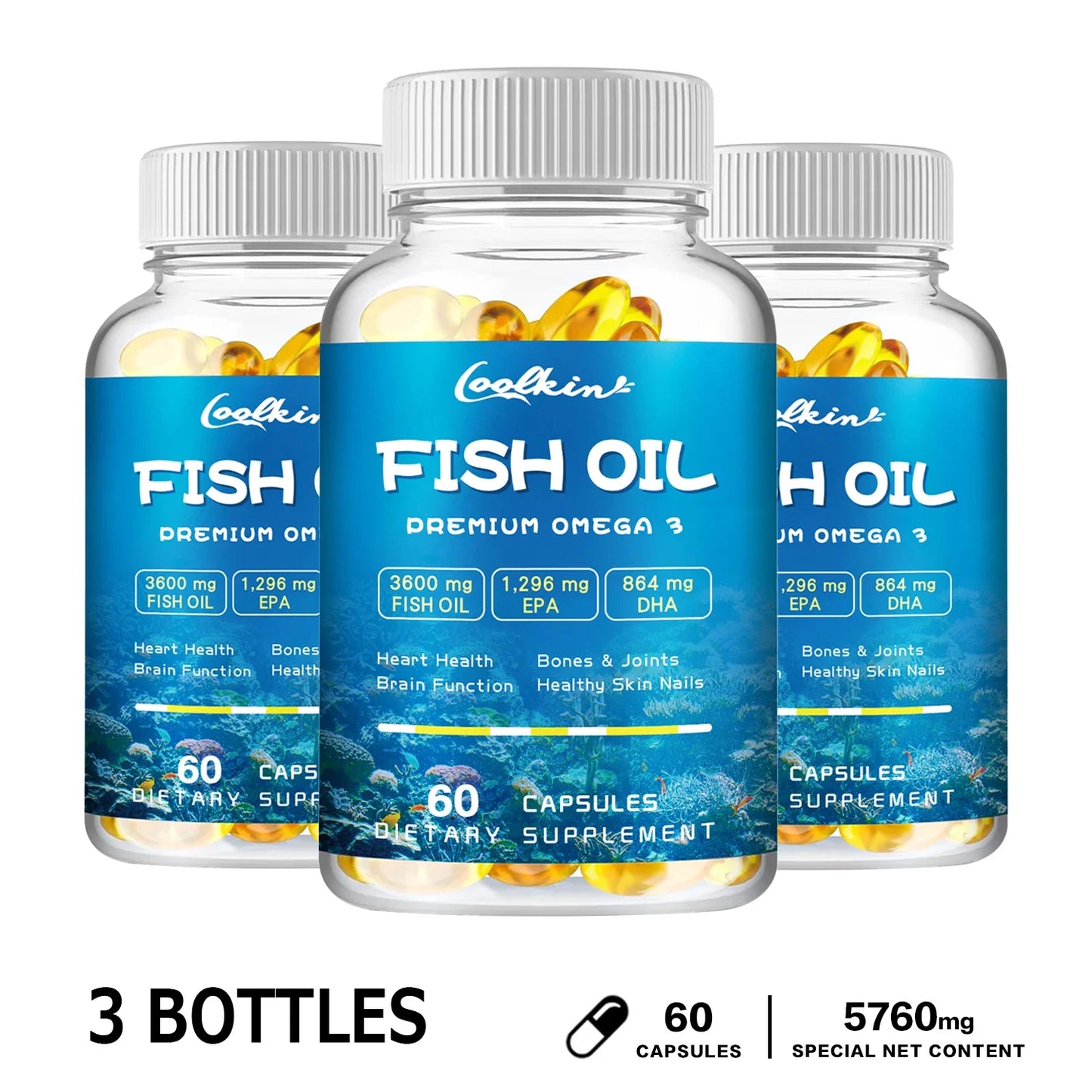 Omega-3 Fish Oil Capsules -rich in EPA, DHA - Support Brain