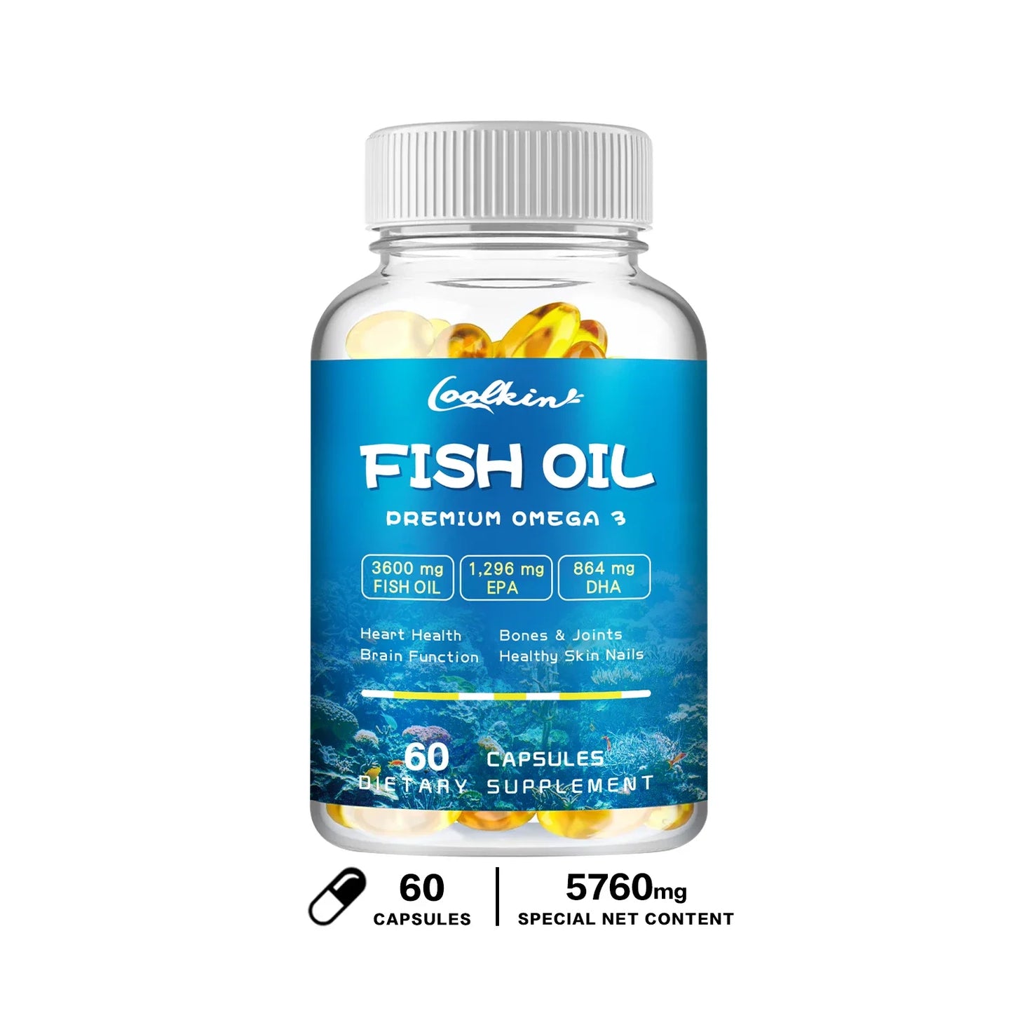 Omega-3 Fish Oil Capsules -rich in EPA, DHA - Support Brain