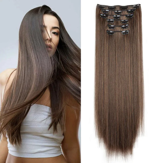 WIGSIN 6Pieces/Set Synthetic 24Inch Long Straight Hair Extension