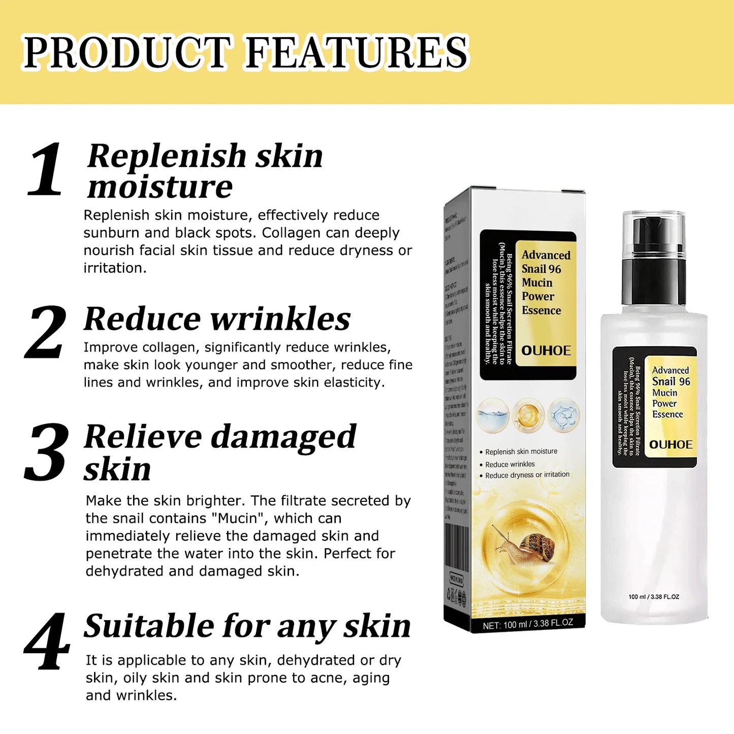 100ml Snail 96 Collagen Face Essence Moisturize