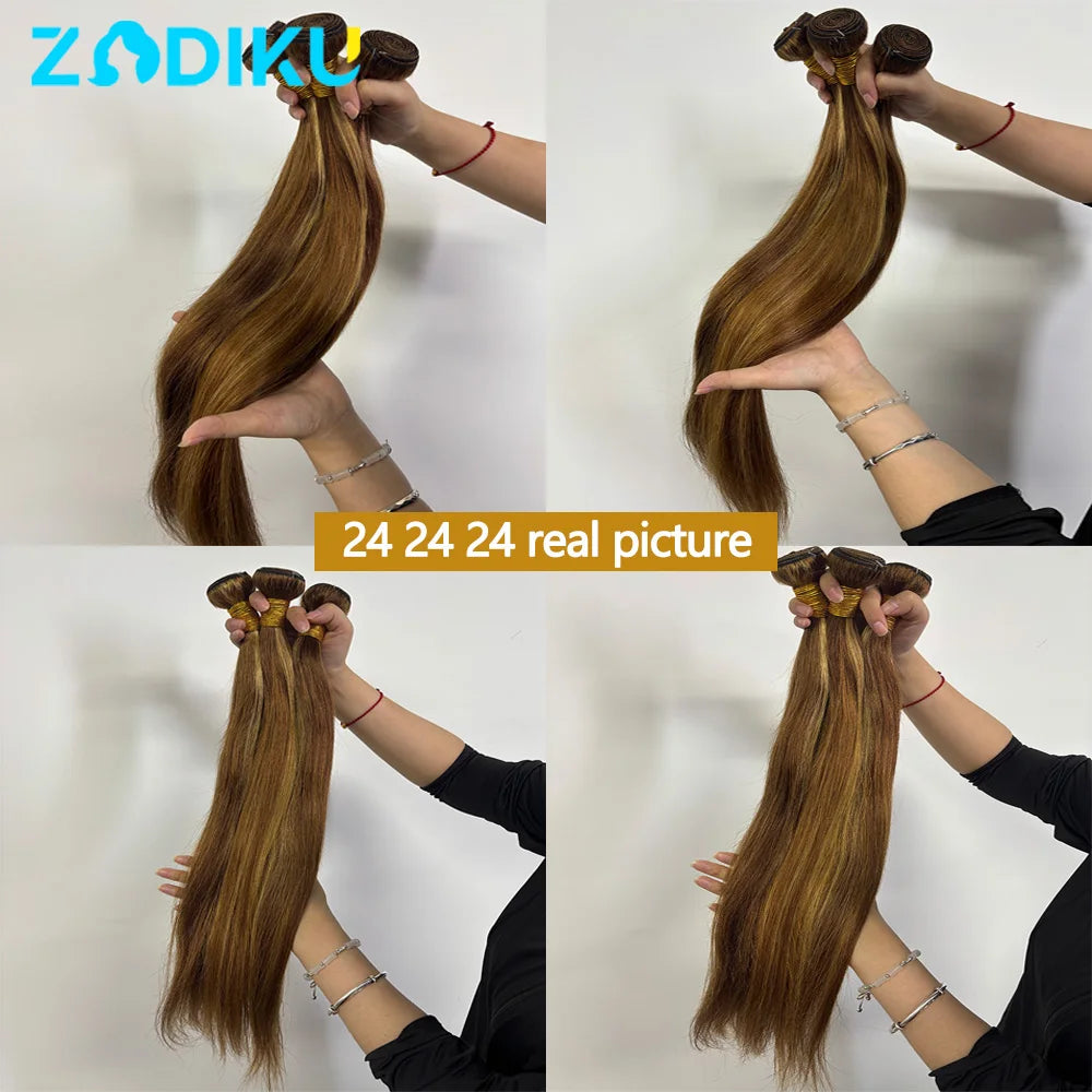 12A Highlight Bundles Human Hair P4-27 Straight Human Hair
