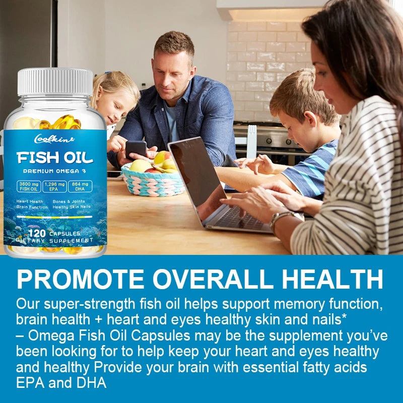 Omega-3 Fish Oil Capsules -rich in EPA, DHA - Support Brain