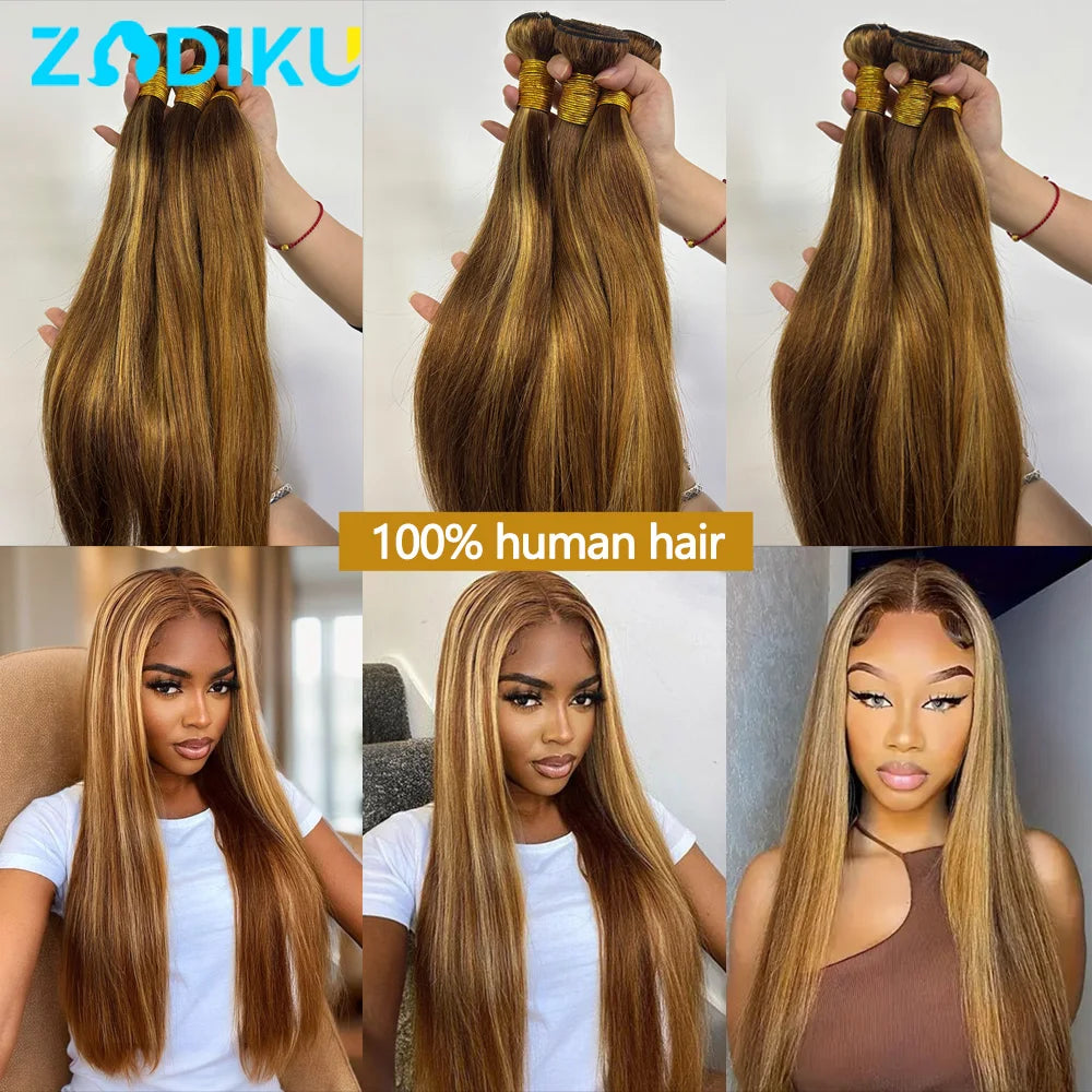 12A Highlight Bundles Human Hair P4-27 Straight Human Hair