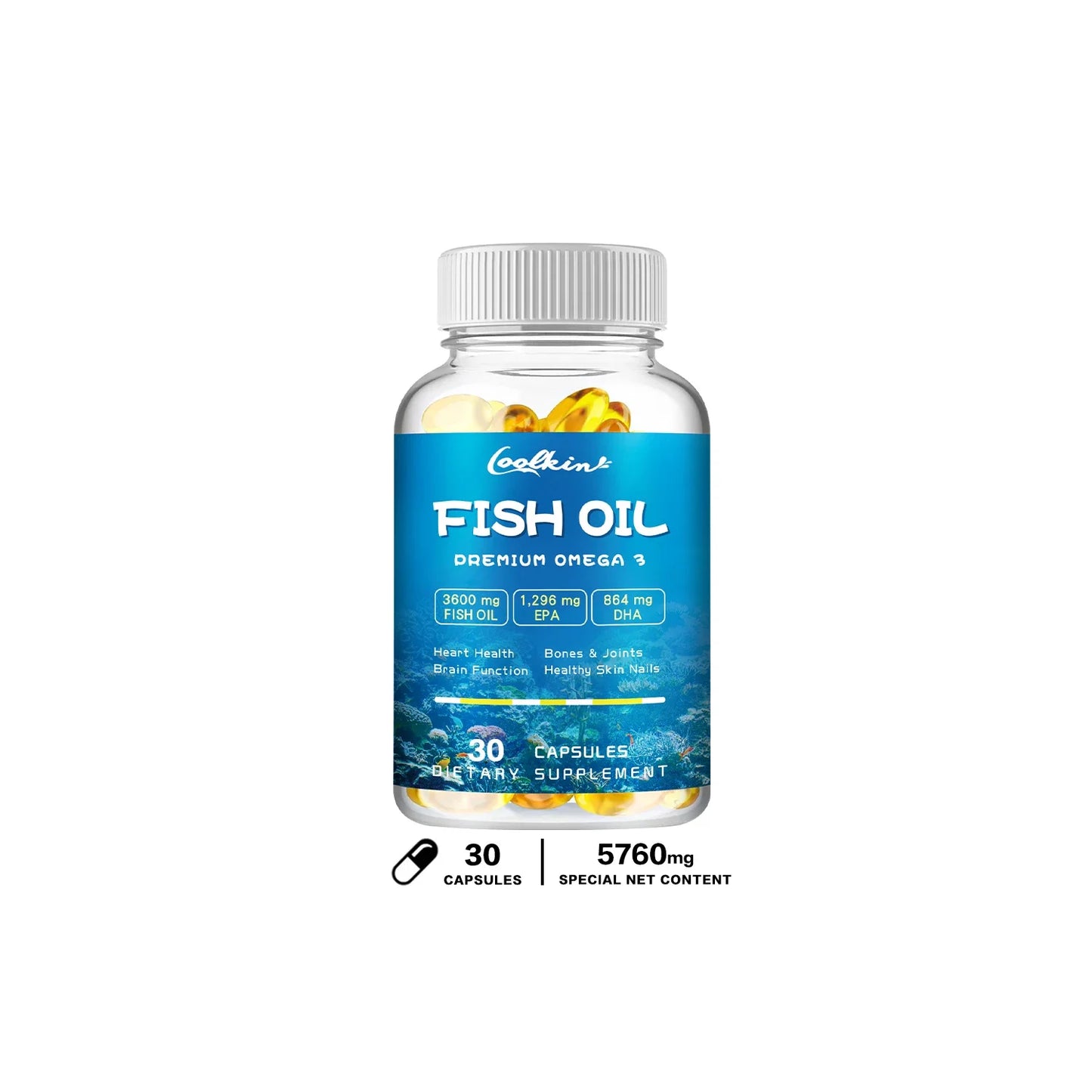 Omega-3 Fish Oil Capsules -rich in EPA, DHA - Support Brain