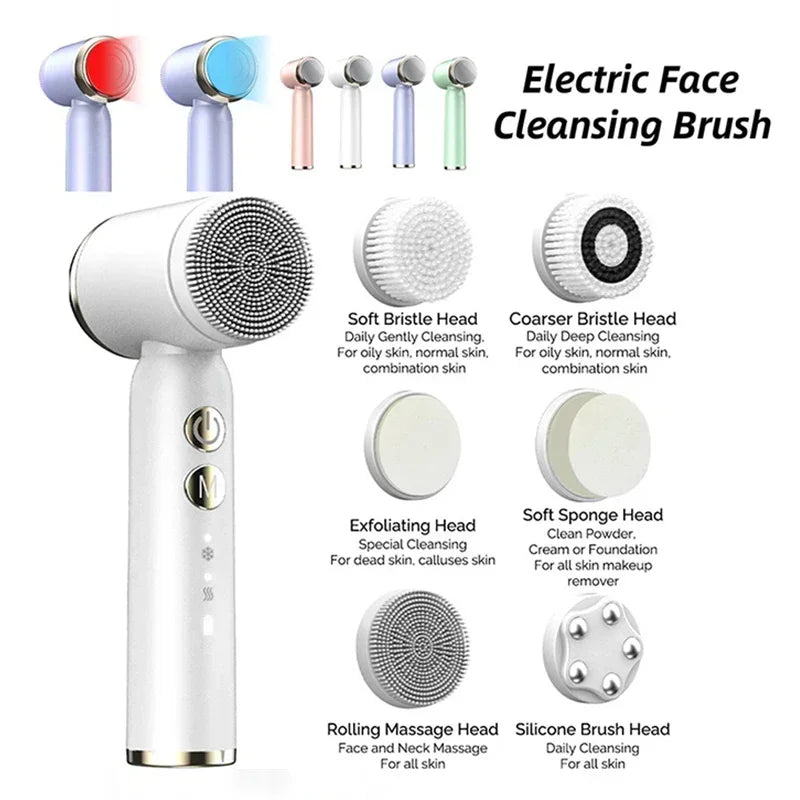 6 In 1 Electric Cleansing Brush Ultrasonic Facial Cleaner Rotating