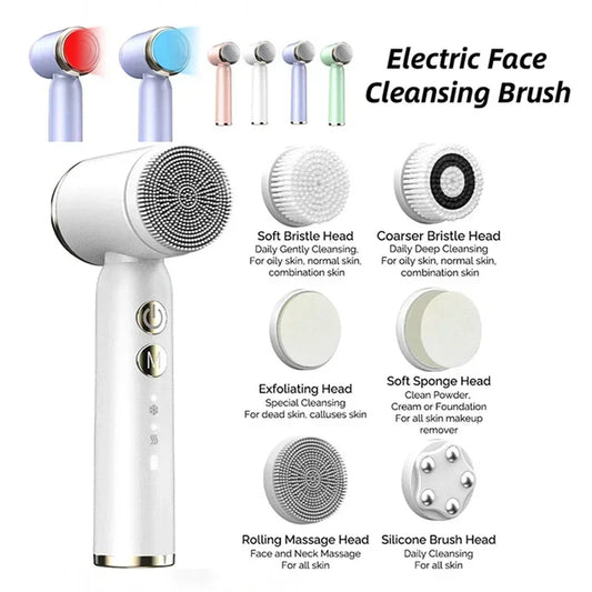 6 In 1 Electric Cleansing Brush Ultrasonic Facial Cleaner Rotating