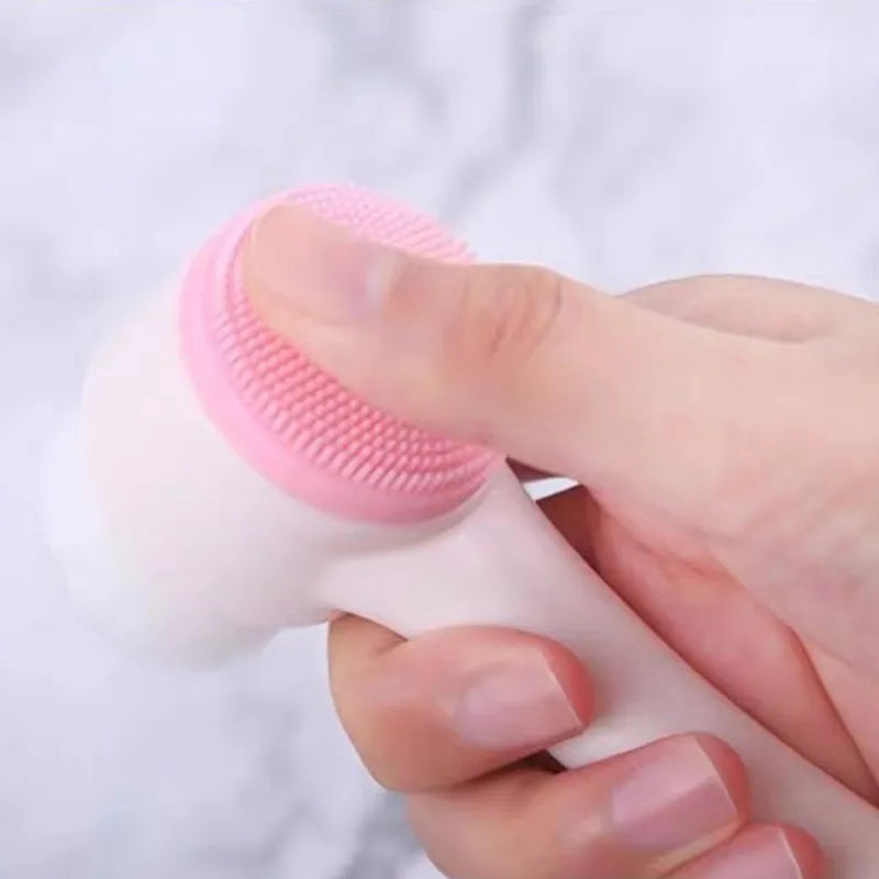 3D Stand Vertical Silicone Facial Wash Brush, Double