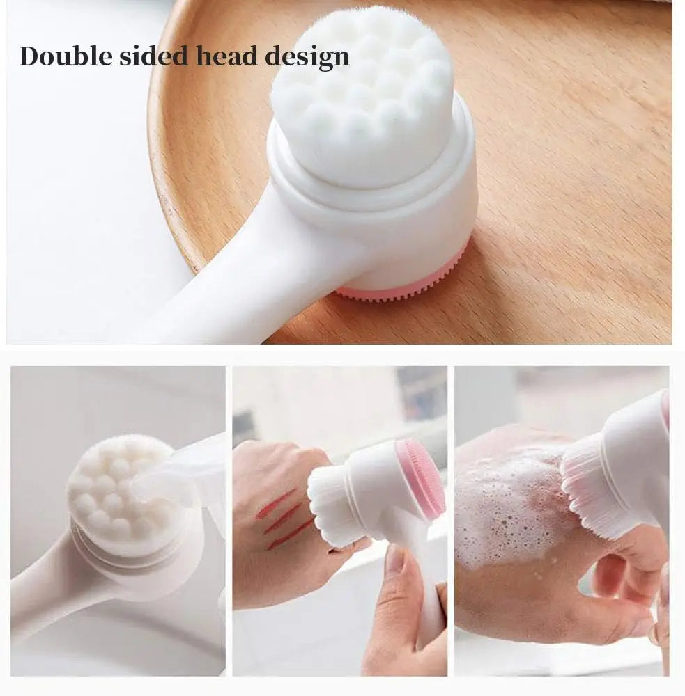 3D Stand Vertical Silicone Facial Wash Brush, Double