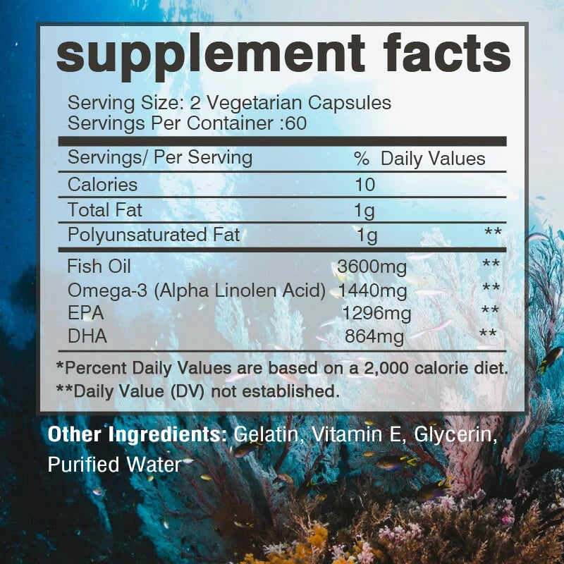 Omega-3 Fish Oil Capsules -rich in EPA, DHA - Support Brain
