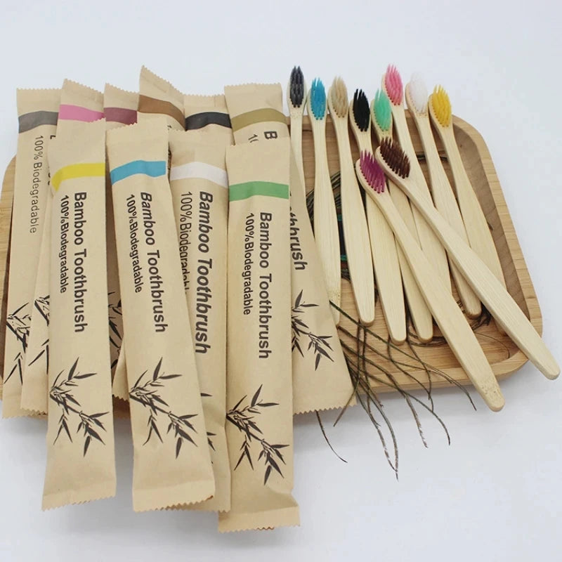 10Pcs Bamboo Toothbrush Eco Friendly Wooden Tooth Brush