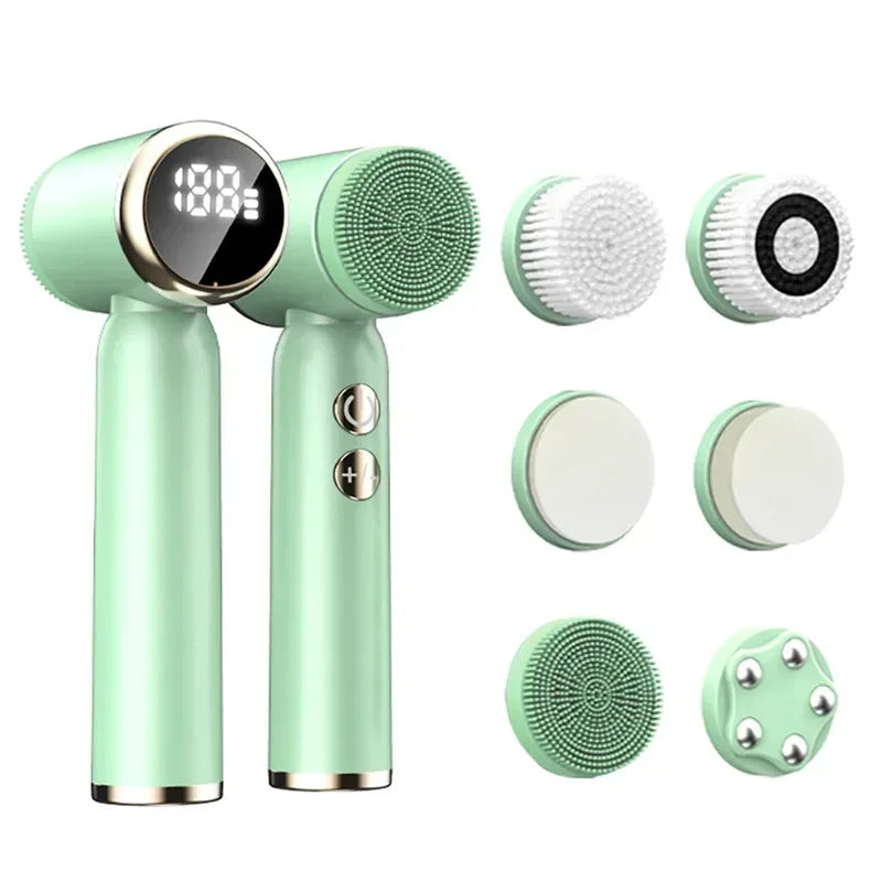 6 In 1 Electric Cleansing Brush Ultrasonic Facial Cleaner Rotating