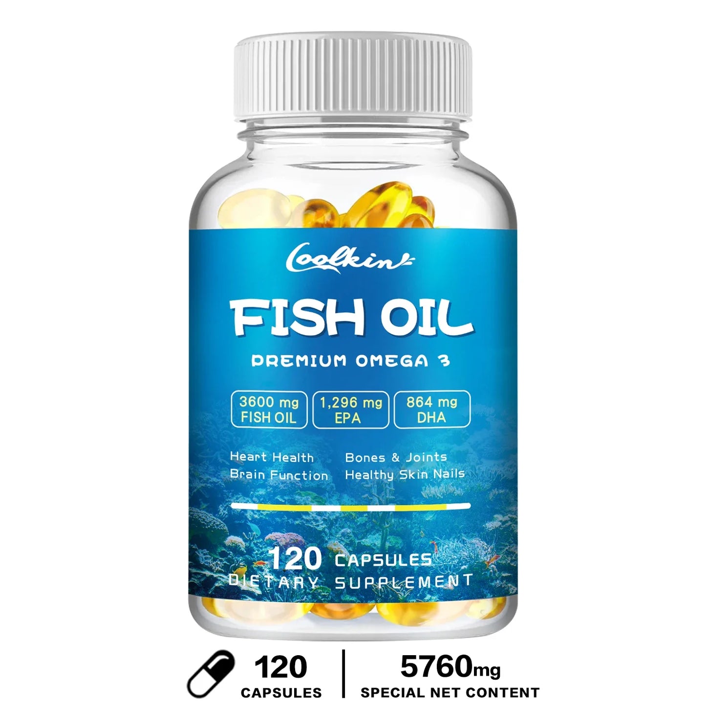 Omega-3 Fish Oil Capsules -rich in EPA, DHA - Support Brain