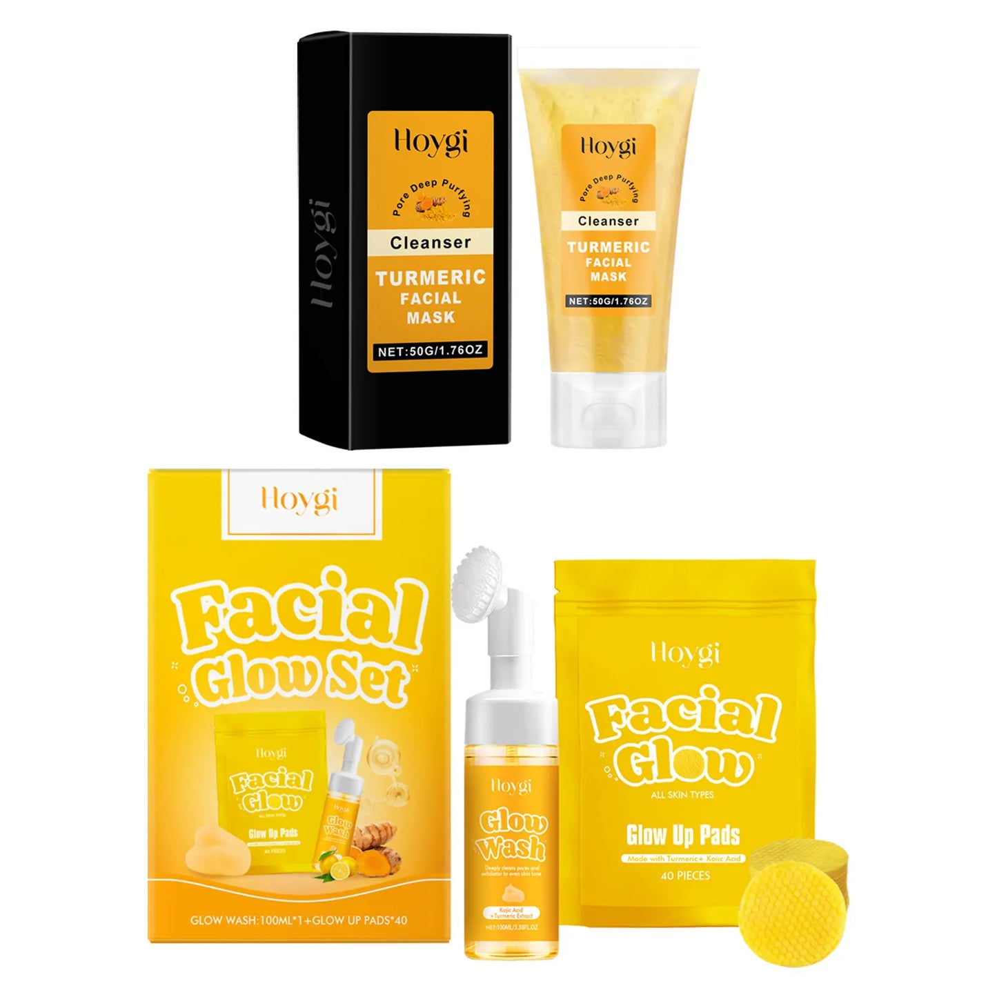 Hoygi Turmeric Facial Cleansing Set Peeling Face Mask Oil