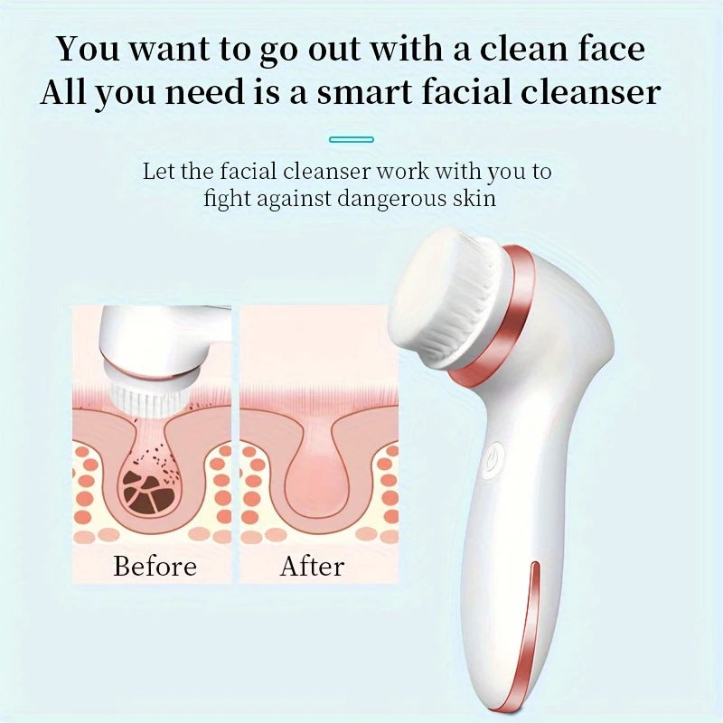Electric Facial Cleansing Brush 3 in 1 with 3 Brush Heads Water