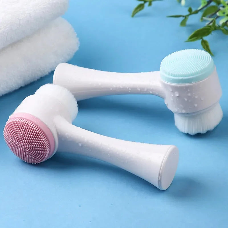 3D Stand Vertical Silicone Facial Wash Brush, Double