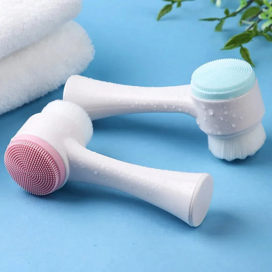 3D Stand Vertical Silicone Facial Wash Brush, Double