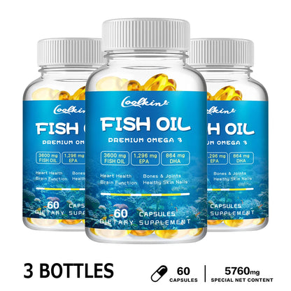 Omega-3 Fish Oil Capsules -rich in EPA, DHA - Support Brain