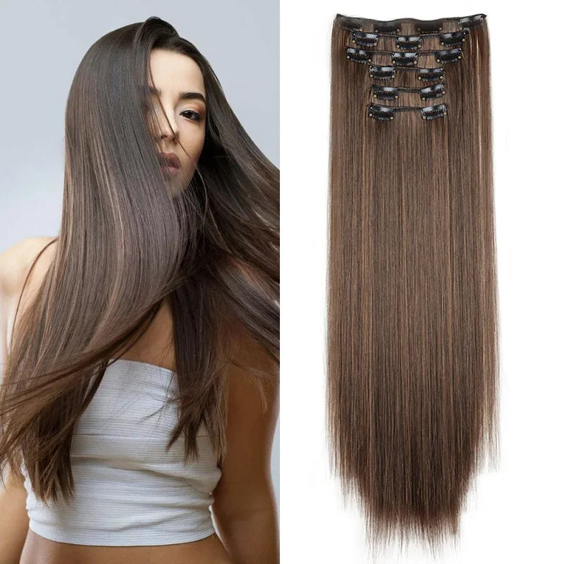 WIGSIN 6Pieces/Set Synthetic 24Inch Long Straight Hair Extension