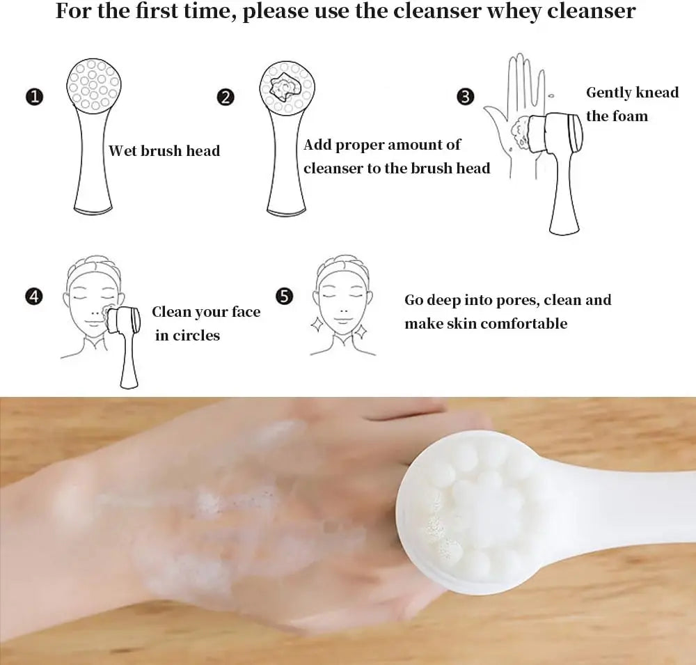 3D Stand Vertical Silicone Facial Wash Brush, Double