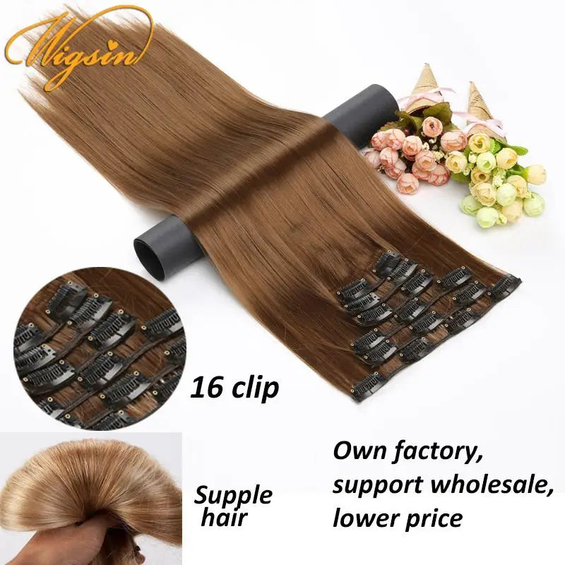 WIGSIN 6Pieces/Set Synthetic 24Inch Long Straight Hair Extension