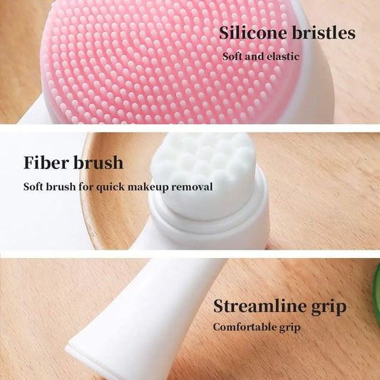 3D Stand Vertical Silicone Facial Wash Brush, Double