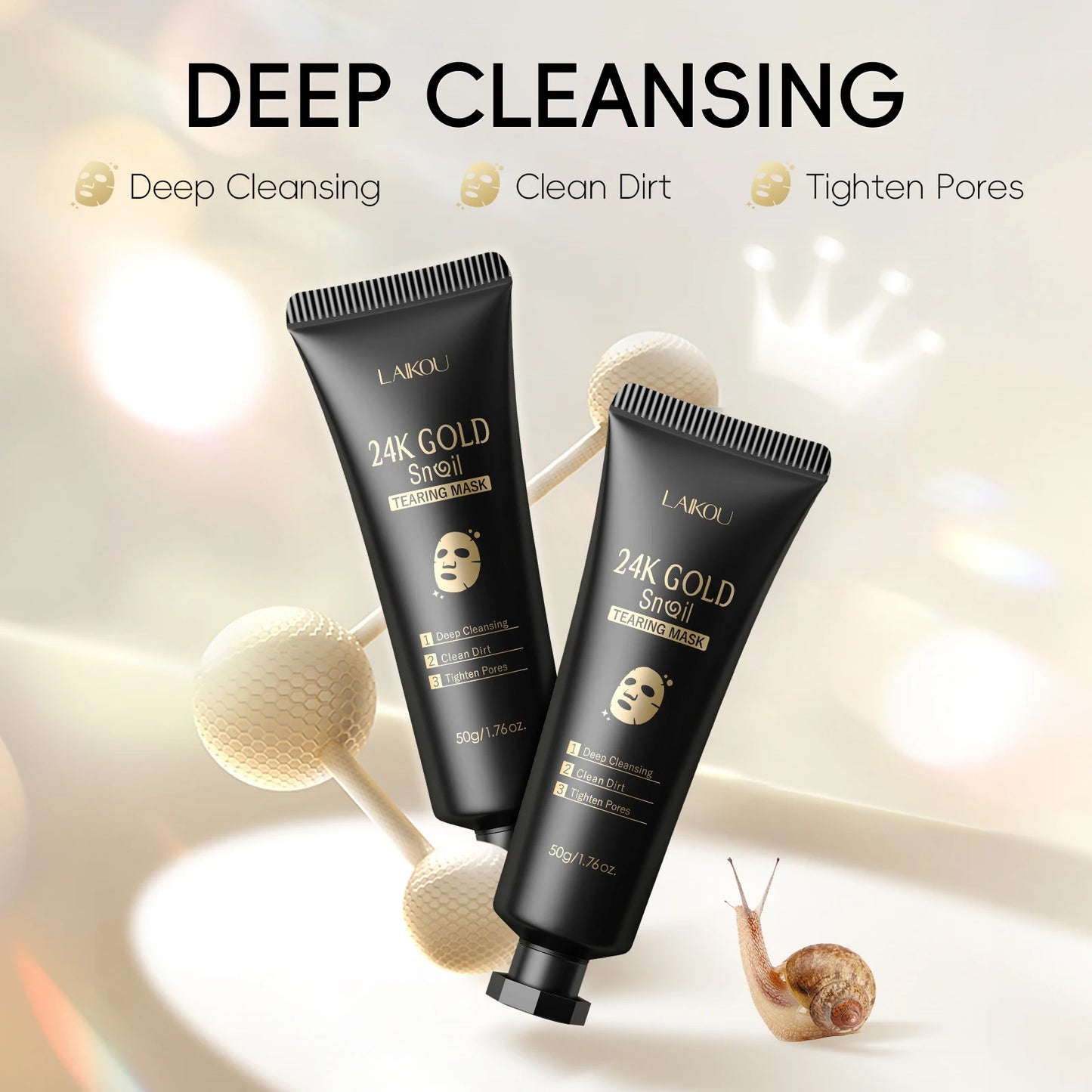 LAIKOU 24K Gold Snail Peel-Off Mask 3PCS Deep Cleansing